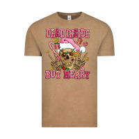 Vintage Coffee dead inside but merry  pink christmas skeleton Vintage Tee - AdoDesignShop