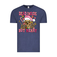 Vintage Denim dead inside but merry  pink christmas skeleton Vintage Tee - AdoDesignShop