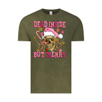 Vintage Olive dead inside but merry  pink christmas skeleton Vintage Tee - AdoDesignShop