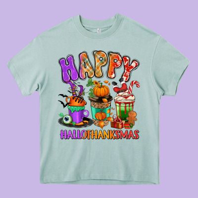 Heavy Core Tee Happy Hallothanksmas coffee cups