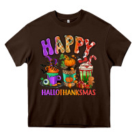 Chocolate Brown Happy Hallothanksmas coffee cups Heavy Core Tee - RanaPortraitStore