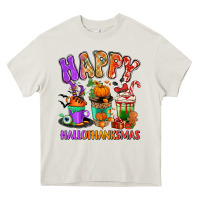 Cream Happy Hallothanksmas coffee cups Heavy Core Tee - RanaPortraitStore