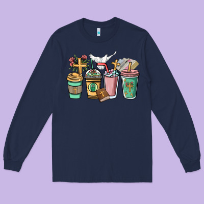 Faith Coffee Cups Long Sleeve Tee Designed By Nancycooperartshop