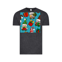 Vintage Black christmas gnomes and gift box seamless pattern Vintage Tee - BundleAndBundleShop