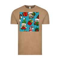Vintage Coffee christmas gnomes and gift box seamless pattern Vintage Tee - BundleAndBundleShop