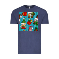 Vintage Denim christmas gnomes and gift box seamless pattern Vintage Tee - BundleAndBundleShop