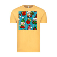 Vintage Mustard christmas gnomes and gift box seamless pattern Vintage Tee - BundleAndBundleShop