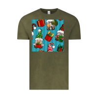 Vintage Olive christmas gnomes and gift box seamless pattern Vintage Tee - BundleAndBundleShop