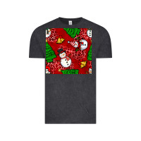Vintage Black christmas snowman and trees seamless pattern Vintage Tee - BundleAndBundleShop