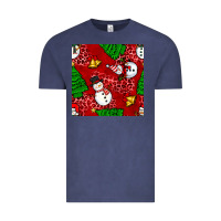 Vintage Denim christmas snowman and trees seamless pattern Vintage Tee - BundleAndBundleShop