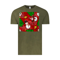 Vintage Olive christmas snowman and trees seamless pattern Vintage Tee - BundleAndBundleShop