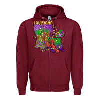 Burgundy mardi gras louisiana map Zipper Hoodie - MaliasSmallBusiness