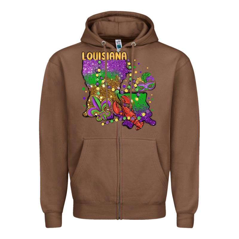 Mardi Gras Louisiana Map Zipper Hoodie by MaliasSmallBusiness | Teevron