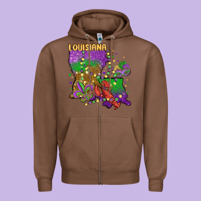 Mardi Gras Louisiana Map Zipper Hoodie Designed By Maliassmallbusiness