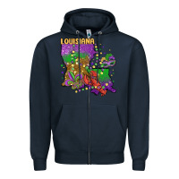 Navy mardi gras louisiana map Zipper Hoodie - MaliasSmallBusiness