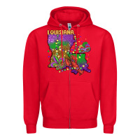 Red mardi gras louisiana map Zipper Hoodie - MaliasSmallBusiness