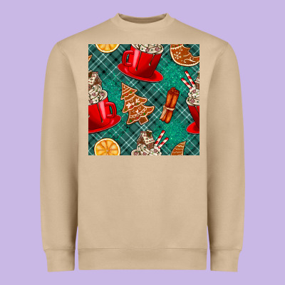Christmas Hot Chocolate And Cookie Seamless Pattern Heavyweight Sweatshirt Designed By Bundleandbundleshop