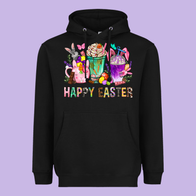 Happy Easter Coffee Cups With Bunny Heavyweight Hoodie Designed By Bundleandbundleshop