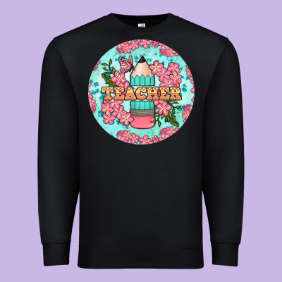 Teacher Floral Pencil Round Earring Premium Sweatshirt Designed By Bundleandbundleshop