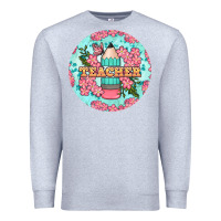 Heather Grey teacher floral pencil round earring Premium Sweatshirt - BundleAndBundleShop