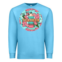 Ocean Blue teacher floral pencil round earring Premium Sweatshirt - BundleAndBundleShop
