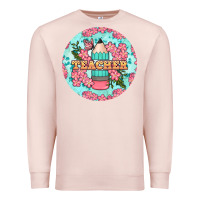 Pale Pink teacher floral pencil round earring Premium Sweatshirt - BundleAndBundleShop