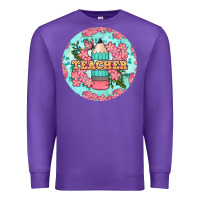 Purple teacher floral pencil round earring Premium Sweatshirt - BundleAndBundleShop