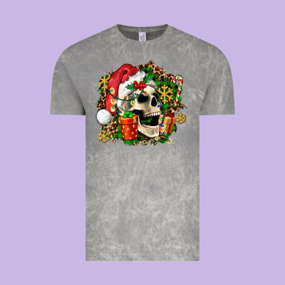 Christmas Skull And Gift Vintage Tee Designed By Adodesignshop