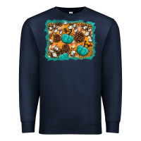Navy fall pumpkin distressed background Premium Sweatshirt - BundleAndBundleShop
