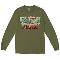 Army Green faith over fear cross Long Sleeve Tee - NancyCooperArtShop