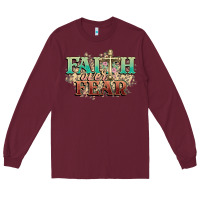 Burgundy faith over fear cross Long Sleeve Tee - NancyCooperArtShop