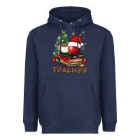 Navy Teacher With Christmas Tree Heavyweight Hoodie - BundleAndBundleShop