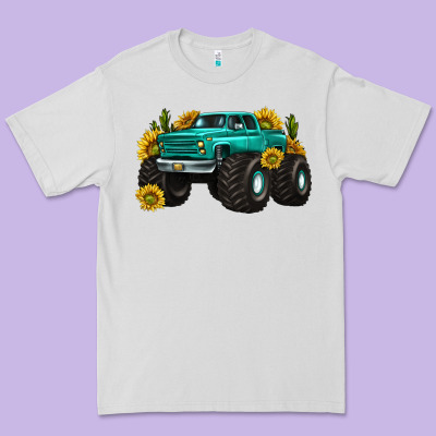 Monster Truck With Sunflower Western Premium Tee Designed By Texasbilliewilder