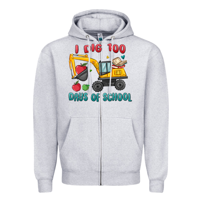 I Dig 100 Days Of School Excavator Zipper Hoodie by MaliasSmallBusiness | Teevron