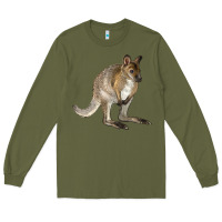 Army Green Hand Drawn Wallaby Animal Long Sleeve Tee - LillyAllenDesigns