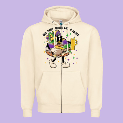 Out Here Lookin Like A Snack King Cake Mardi Gras Zipper Hoodie Designed By Maliassmallbusiness