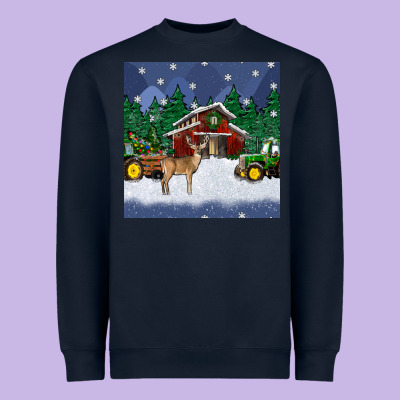 Christmas Town And Farm Tractor Seamless Pattern Heavyweight Sweatshirt Designed By Bundleandbundleshop