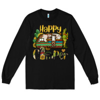 Black happy camper caravan and gnome Long Sleeve Tee - BarkalooDesign