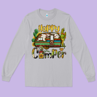 Happy Camper Caravan And Gnome Long Sleeve Tee Designed By Barkaloodesign