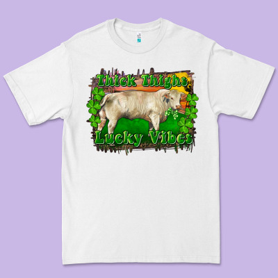 Premium Tee Thick Thighs Lucky Vibes Charolais Bull