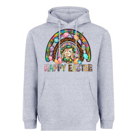 Heather Grey Happy Easter Rainbow Heavyweight Hoodie - BundleAndBundleShop
