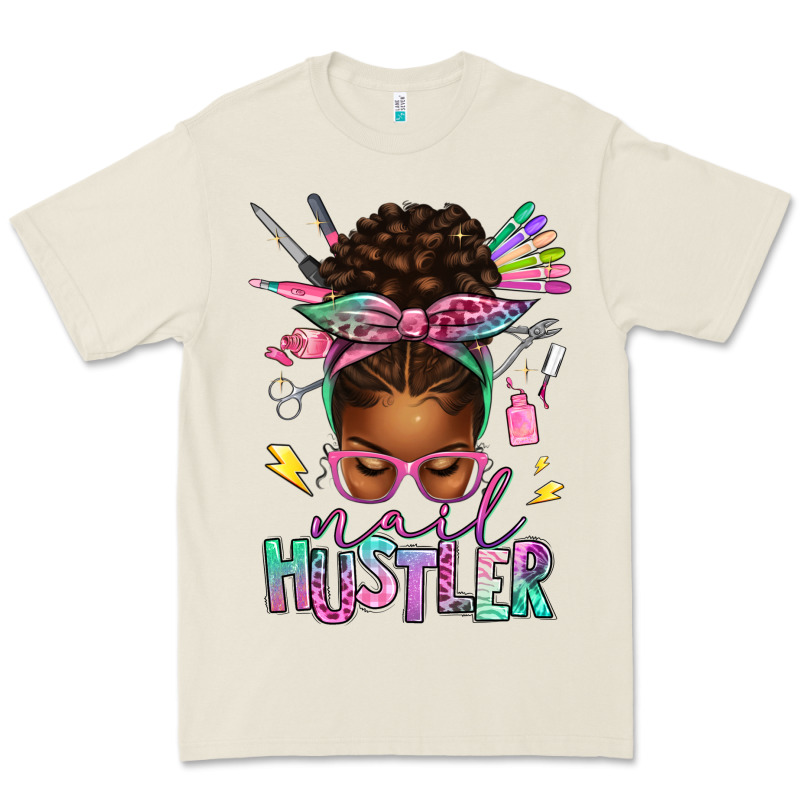 Nail Hustler Afro Messy Bun Premium Tee by texasbilliewilder | Teevron