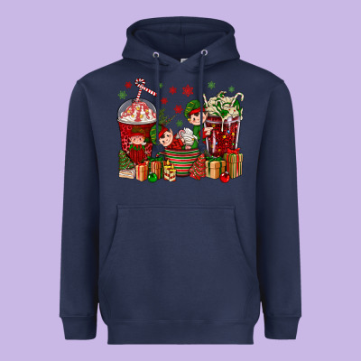 Elf Coffee Cups Christmas Heavyweight Hoodie Designed By Bundleandbundleshop