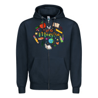 Navy maestra teacher heart doodle Zipper Hoodie - MaliasSmallBusiness