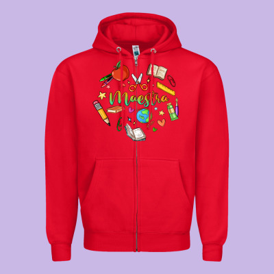 Maestra Teacher Heart Doodle Zipper Hoodie Designed By Maliassmallbusiness
