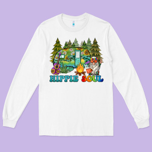 Hippie Soul Camping Long Sleeve Tee Designed By Barkaloodesign