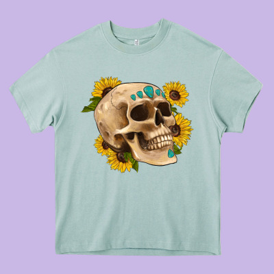 Skull Flowers And Gemstone Heavy Core Tee Designed By Artiststas