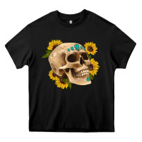 Black skull flowers and gemstone Heavy Core Tee - Artiststas