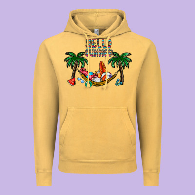 Hello Summer Vintage Hoodie Designed By Cowhidedigitalart