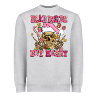 Heather Grey dead inside but merry  pink christmas skeleton Heavyweight Sweatshirt - AdoDesignShop